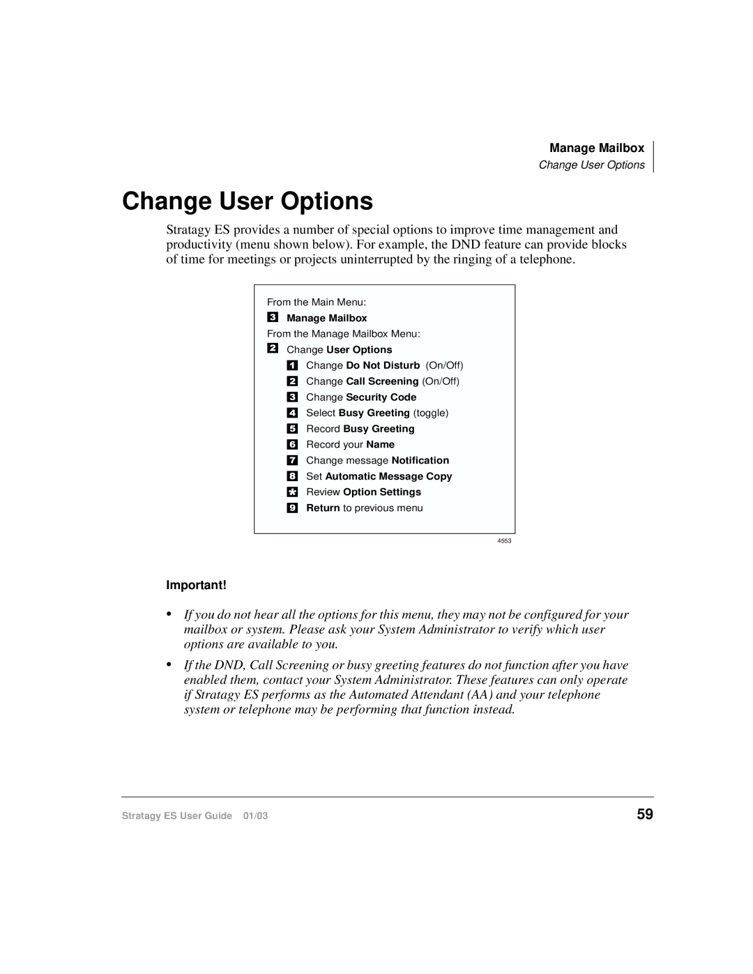 Toshiba ES96R, ES4, ES80 manual Change User Options 