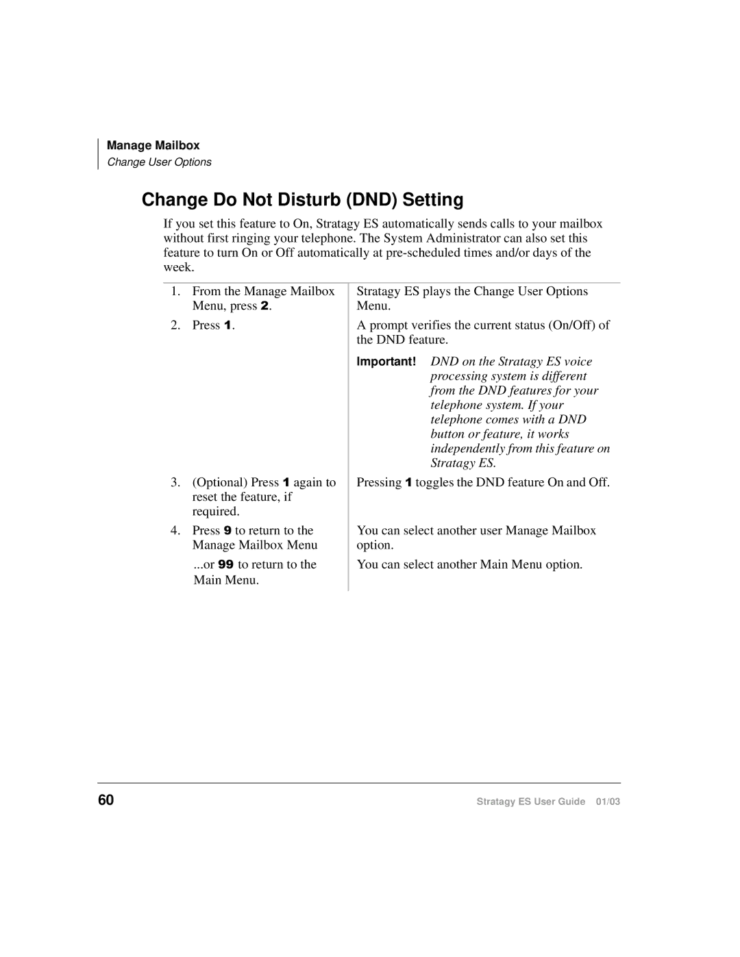 Toshiba ES80, ES4, ES96R manual Change Do Not Disturb DND Setting 