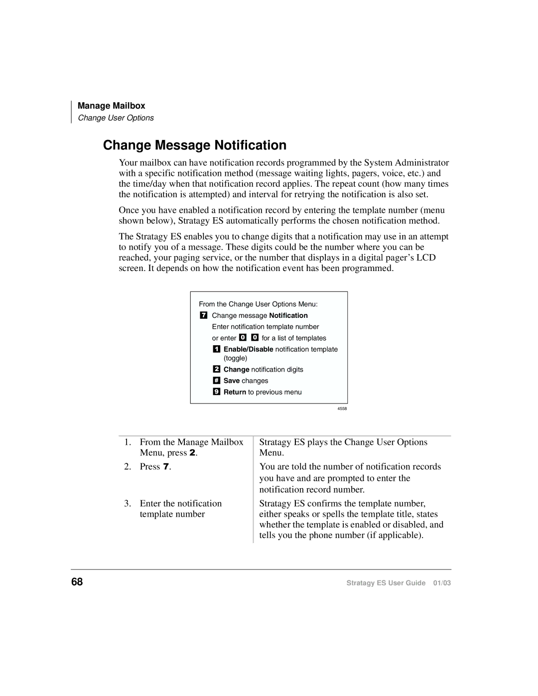 Toshiba ES80, ES4, ES96R manual Change Message Notification 