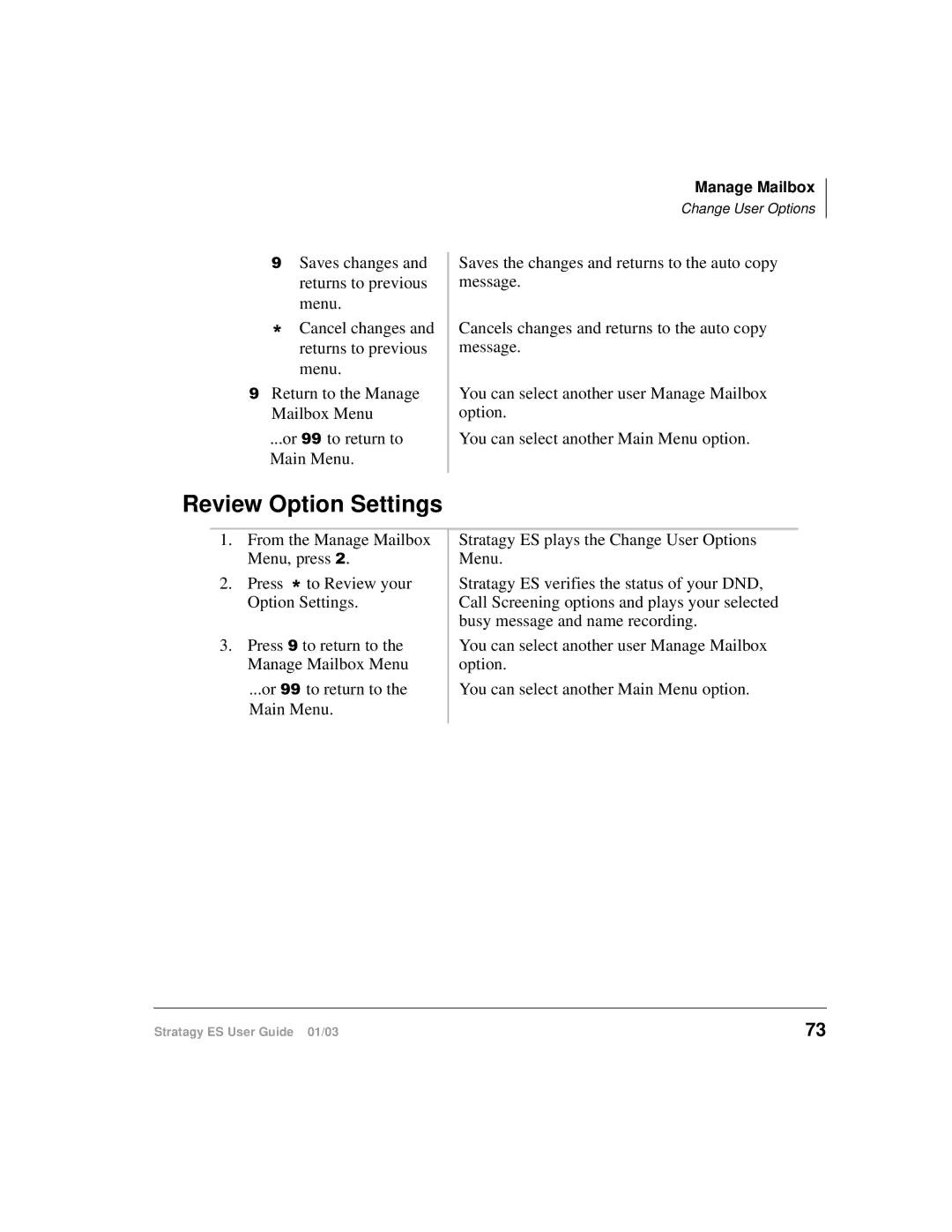 Toshiba ES4, ES96R, ES80 manual Review Option Settings 