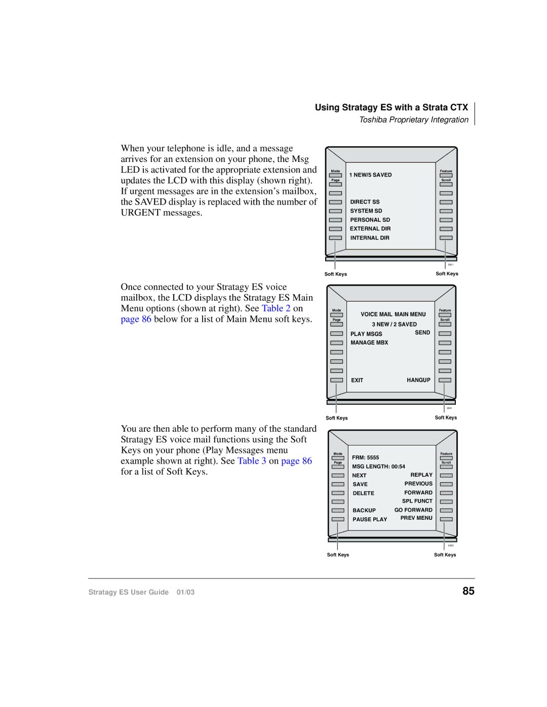 Toshiba ES4, ES96R, ES80 manual Voice Mail Main Menu 