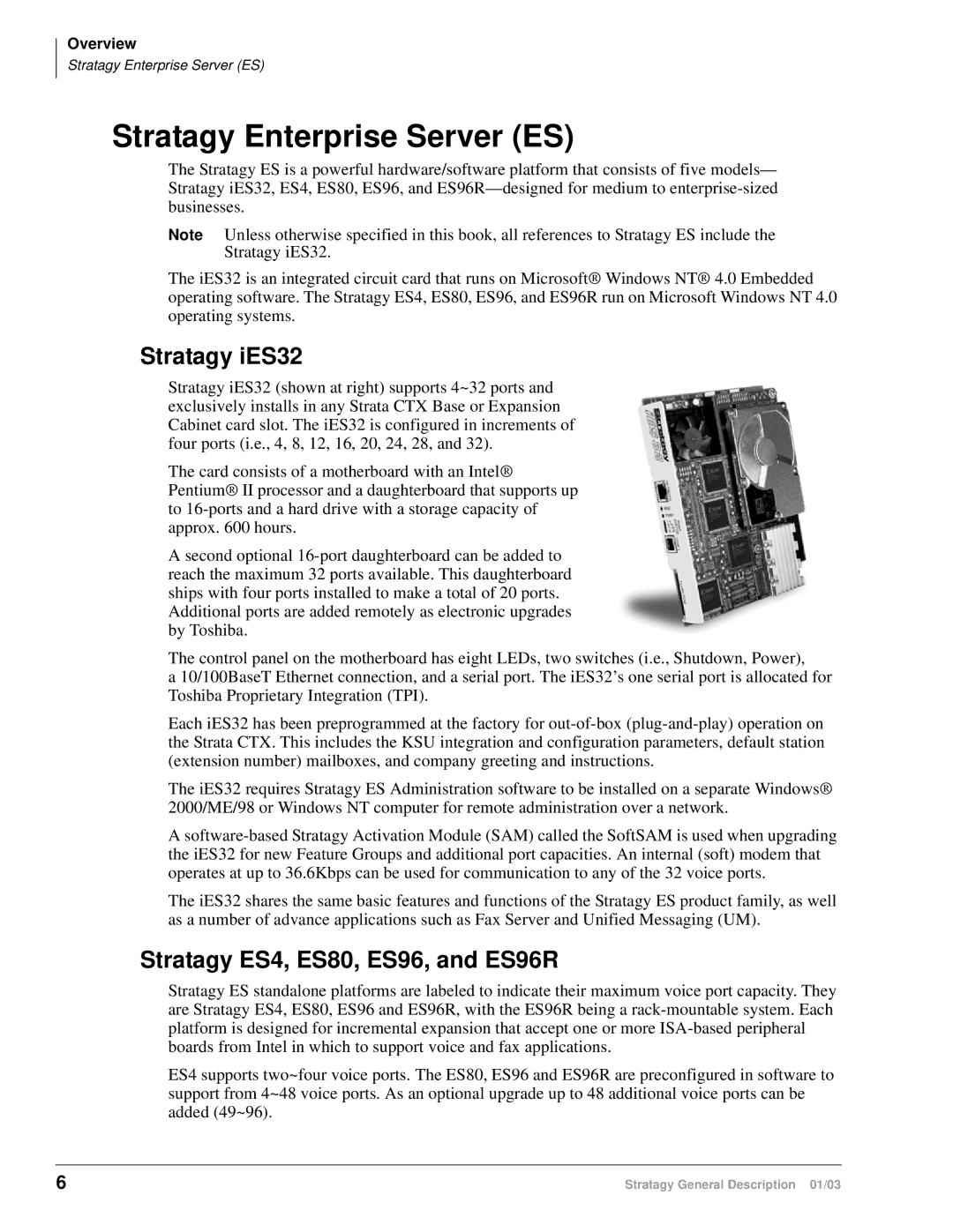 Toshiba IVP8, IES32 manual Stratagy Enterprise Server ES, Stratagy iES32, Stratagy ES4, ES80, ES96, and ES96R 