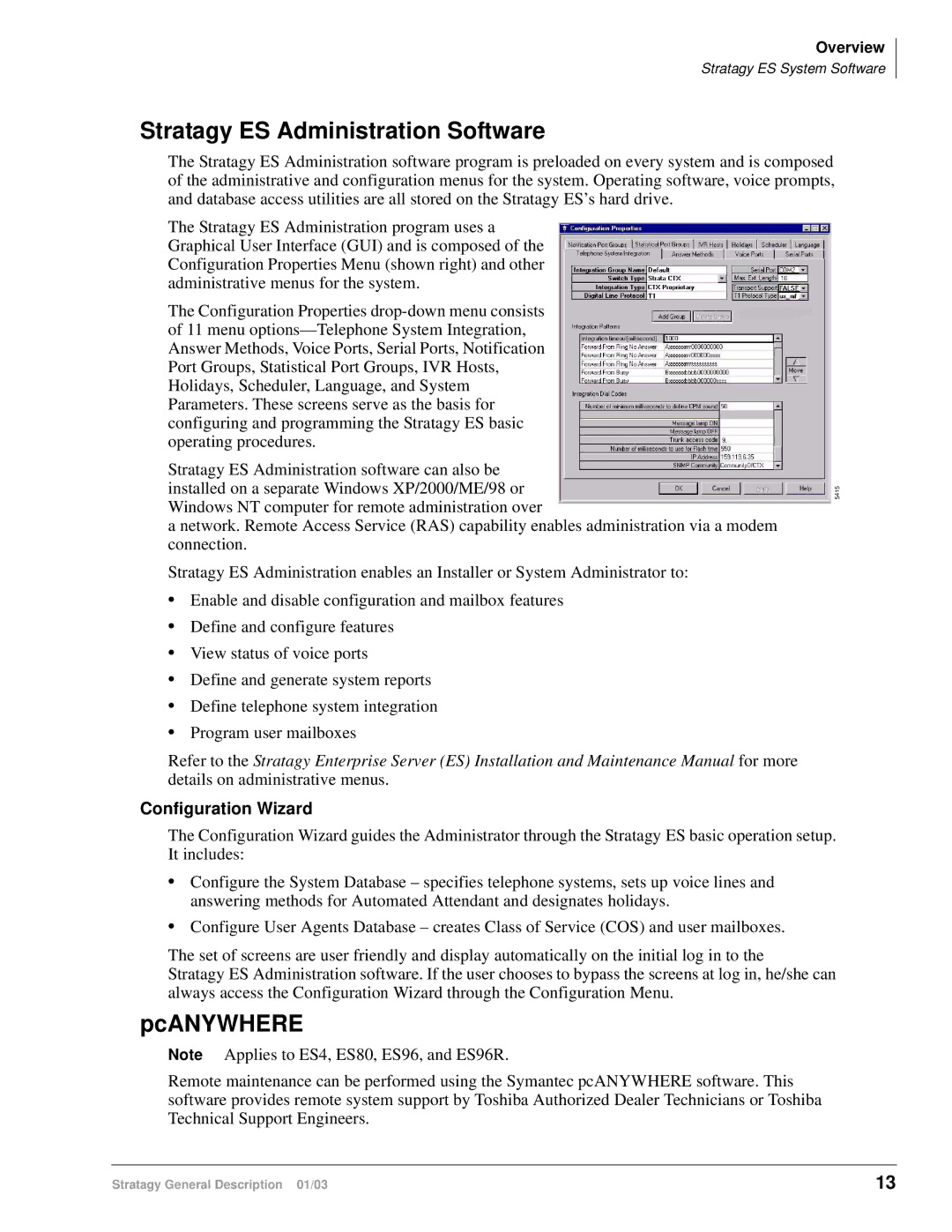 Toshiba ES96R, ES4, ES80, IVP8, IES32 manual Stratagy ES Administration Software, PcANYWHERE, Configuration Wizard 