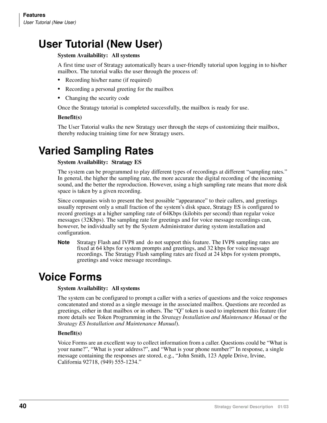 Toshiba ES4, ES96R, ES80, IVP8, IES32 manual User Tutorial New User, Varied Sampling Rates, Voice Forms 