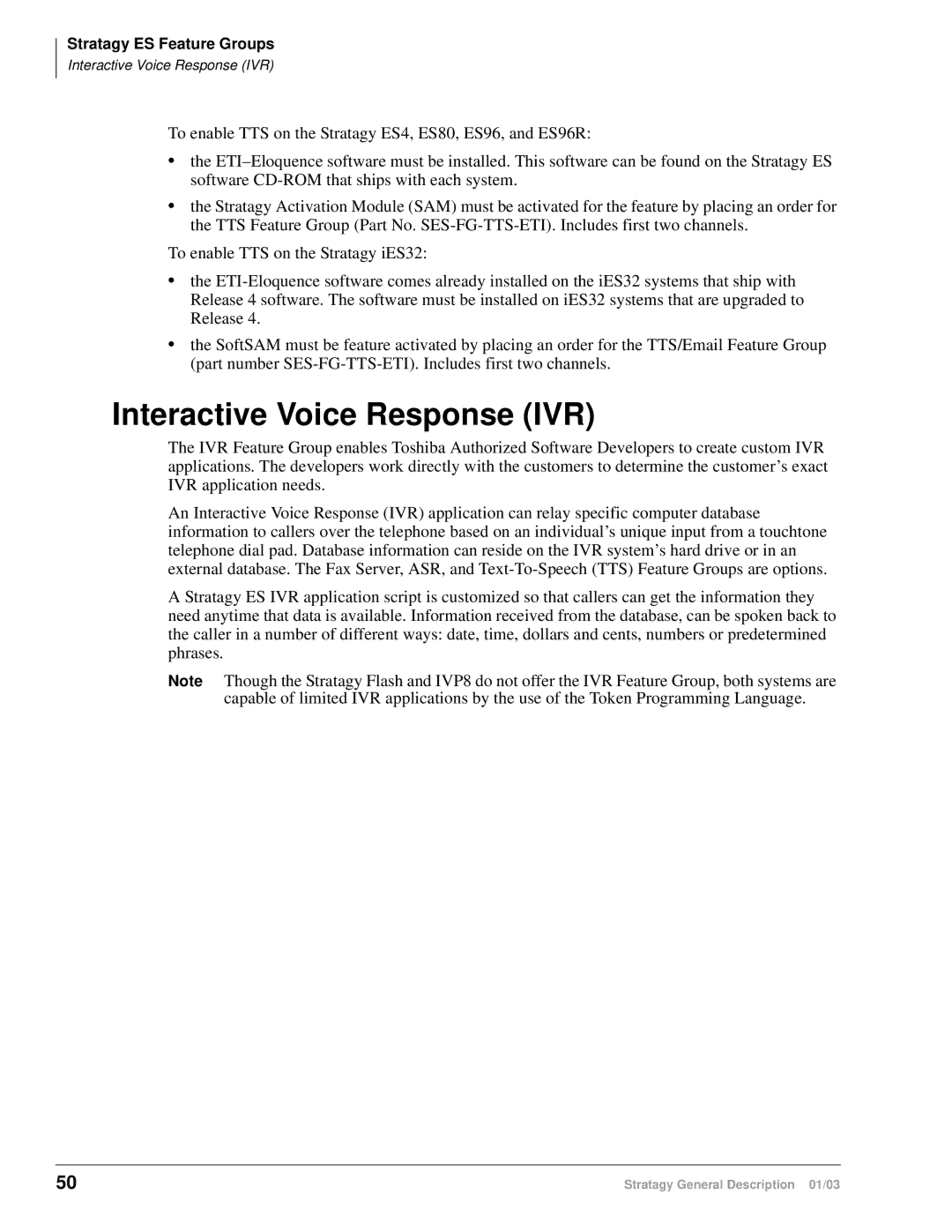 Toshiba ES80, ES4, ES96R, IVP8, IES32 manual Interactive Voice Response IVR 