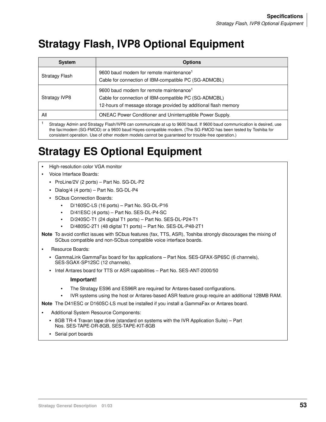 Toshiba IES32, ES4, ES96R, ES80 manual Stratagy Flash, IVP8 Optional Equipment, Stratagy ES Optional Equipment 