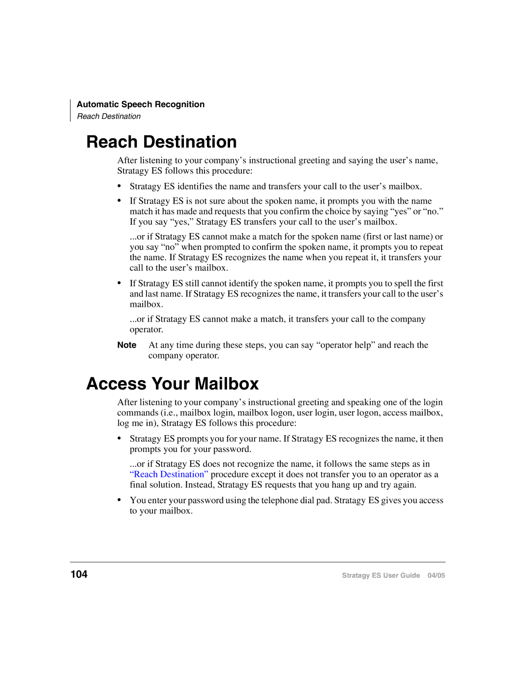 Toshiba IES32, ES48, ES96R2, IES16, ES8 manual Reach Destination, Access Your Mailbox, 104 