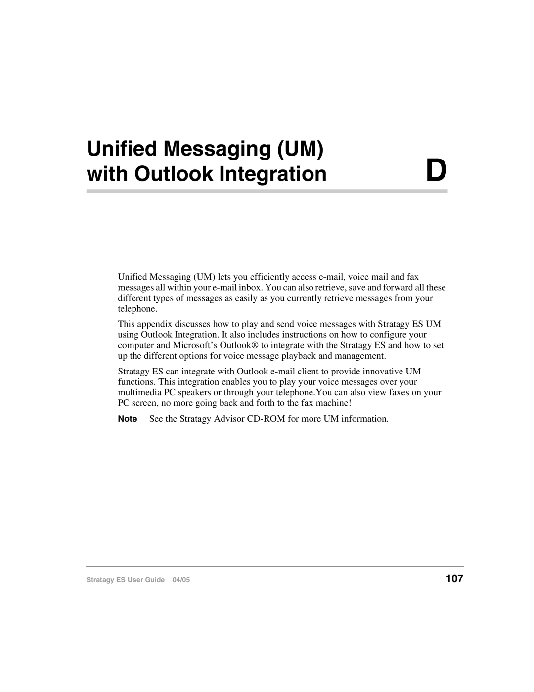 Toshiba ES8, ES48, IES32, ES96R2, IES16 manual Unified Messaging UM with Outlook Integration, 107 