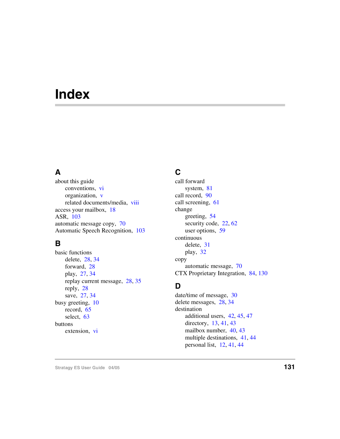 Toshiba IES16, ES48, IES32, ES96R2, ES8 manual Index, 131 