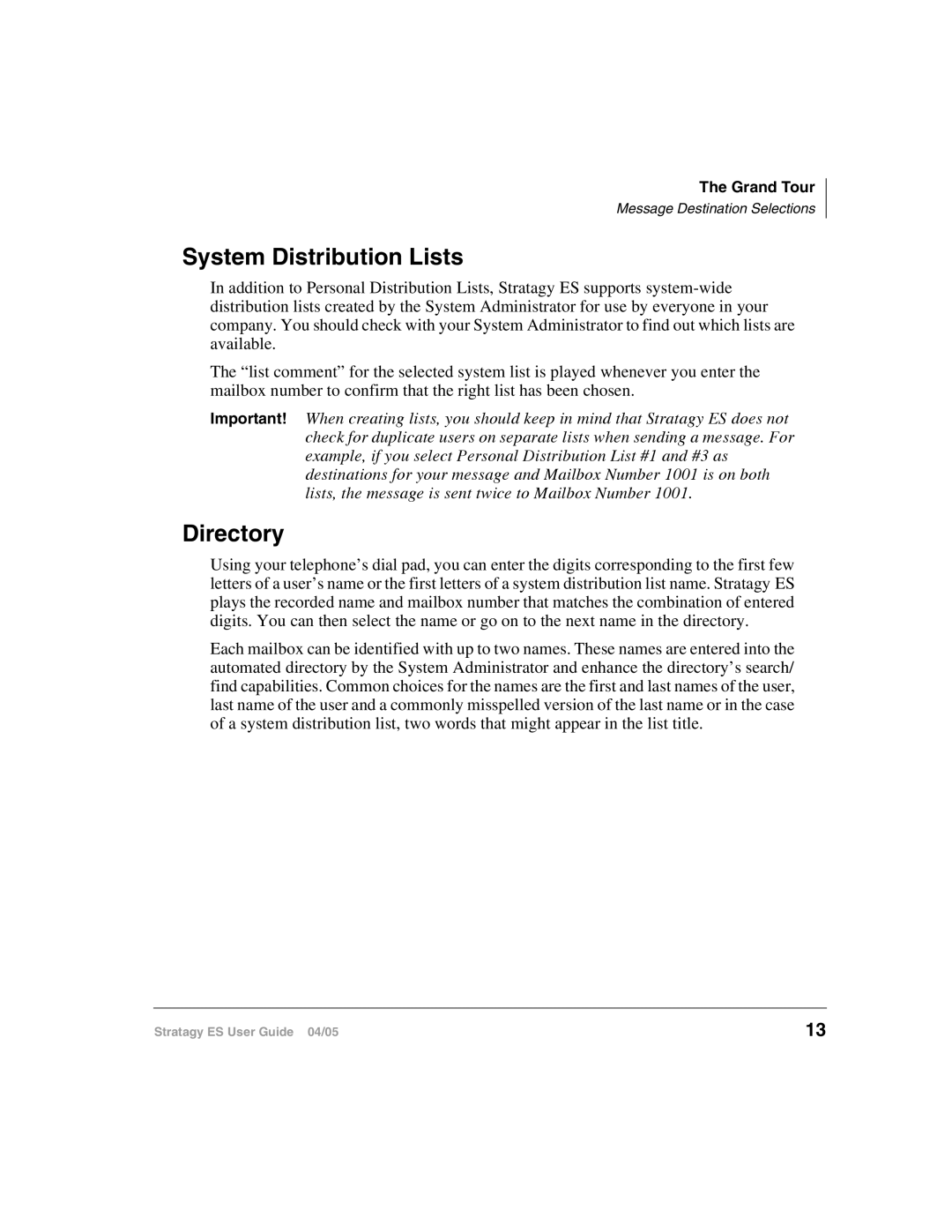 Toshiba ES48, IES32, ES96R2, IES16, ES8 manual System Distribution Lists, Directory 