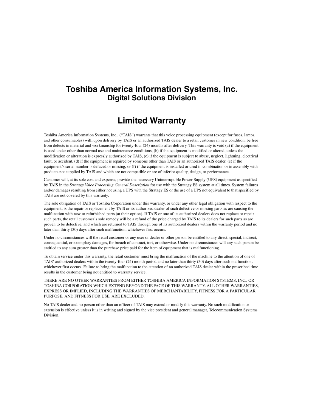 Toshiba ES8, ES48, IES32, ES96R2, IES16 manual Toshiba America Information Systems, Inc 