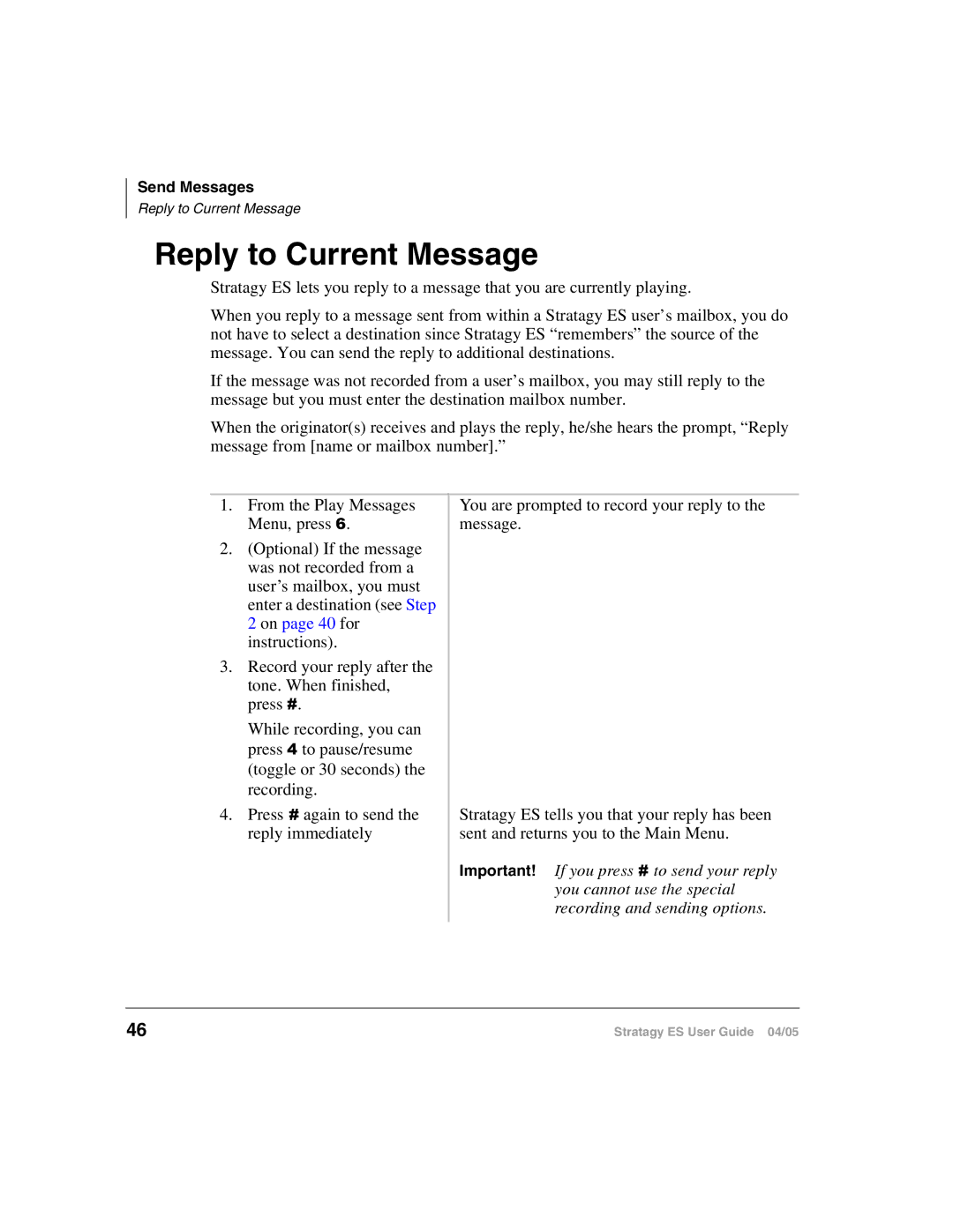 Toshiba IES16, ES48, IES32, ES96R2, ES8 manual Reply to Current Message 