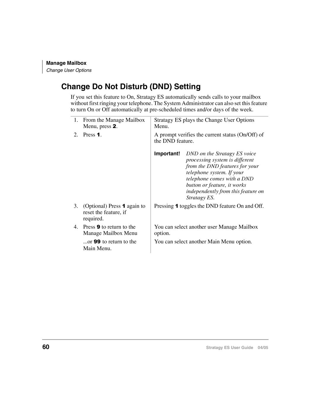 Toshiba ES96R2, ES48, IES32, IES16, ES8 manual Change Do Not Disturb DND Setting 