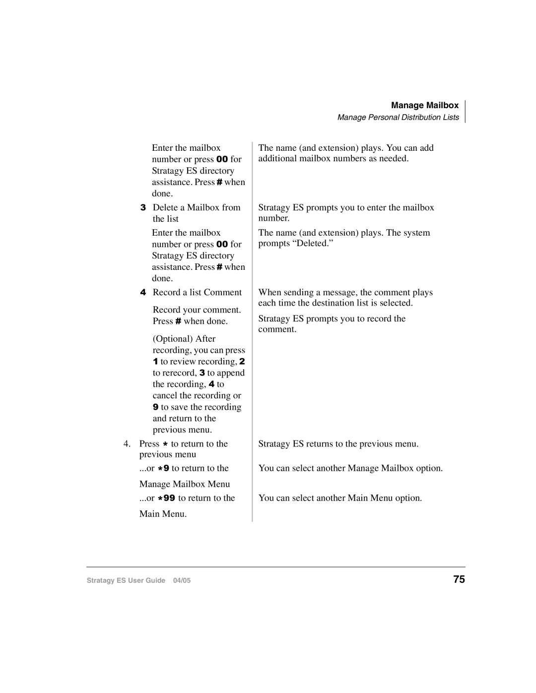 Toshiba ES96R2, ES48, IES32, IES16, ES8 manual Or to return to the Manage Mailbox Menu 