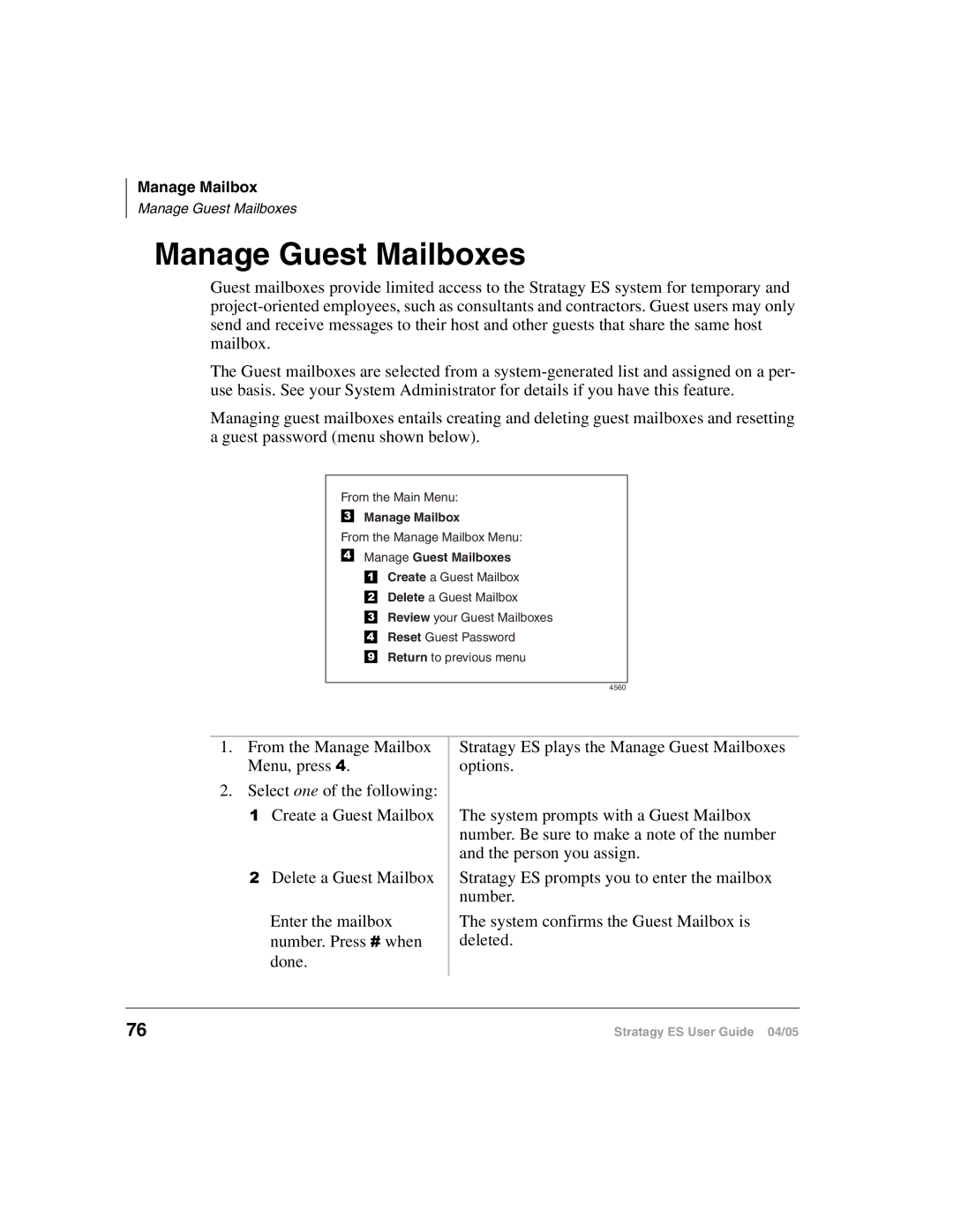 Toshiba IES16, ES48, IES32, ES96R2, ES8 manual Manage Guest Mailboxes 