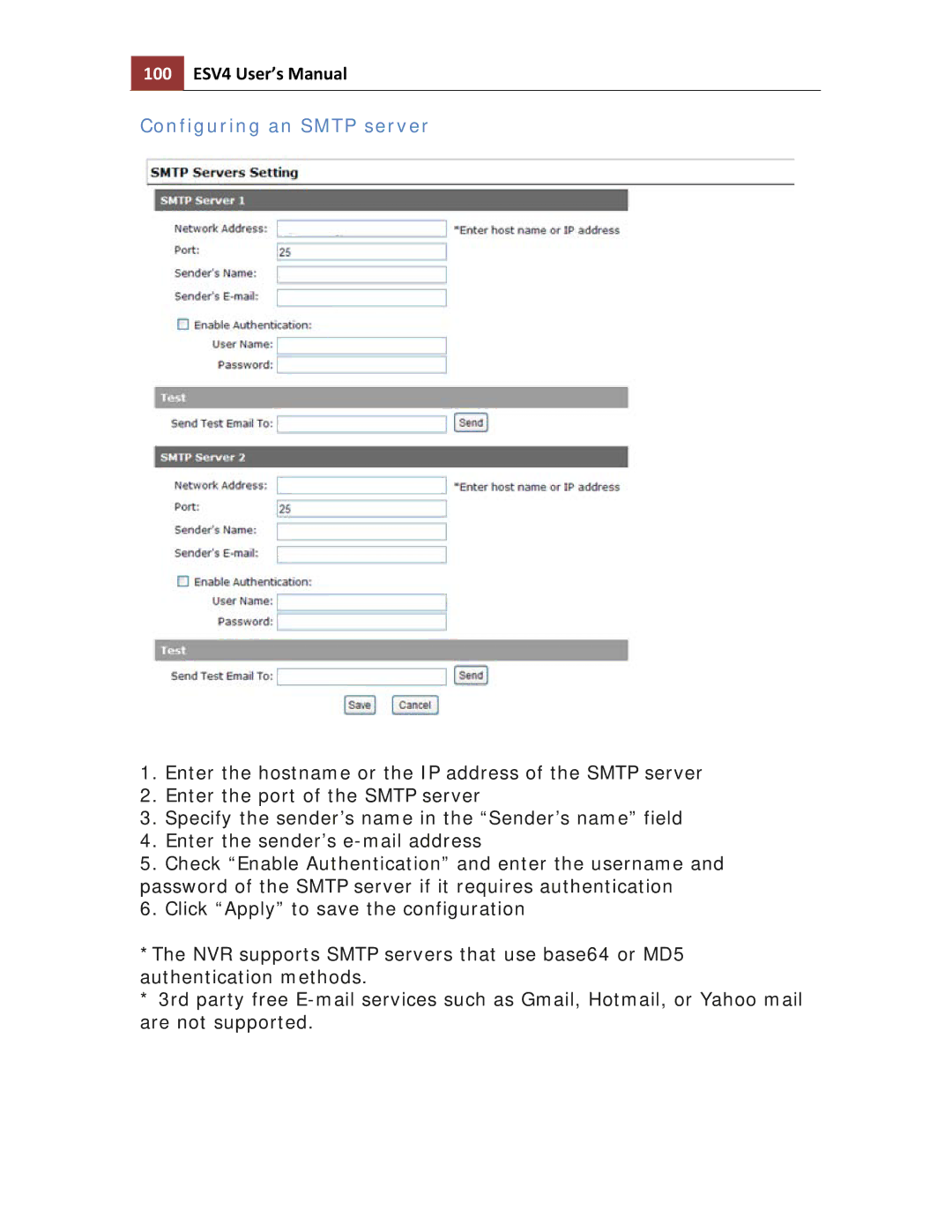 Toshiba ESV41T user manual 100 ESV4 User’s Manual, Configuring an Smtp server 