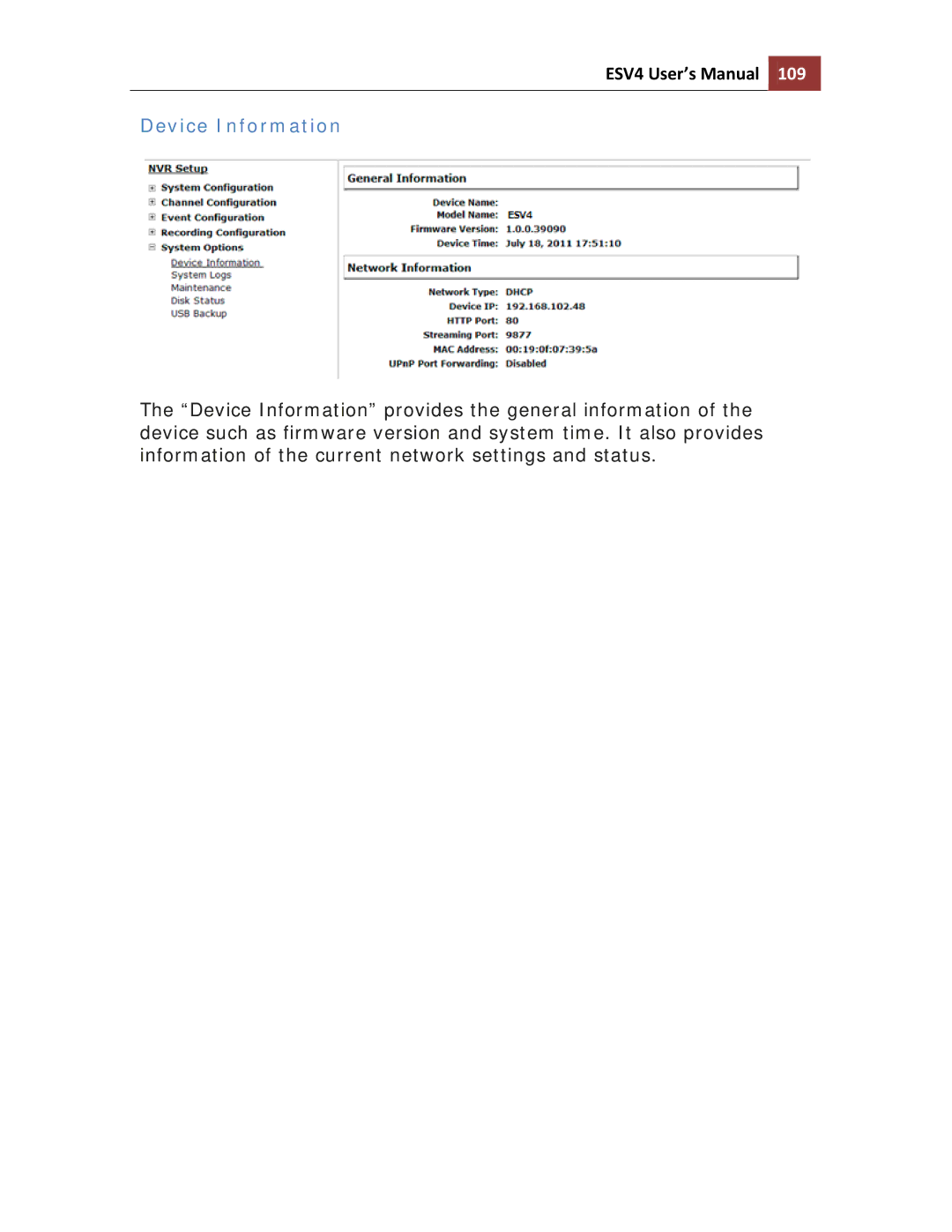 Toshiba ESV41T user manual Device Information 