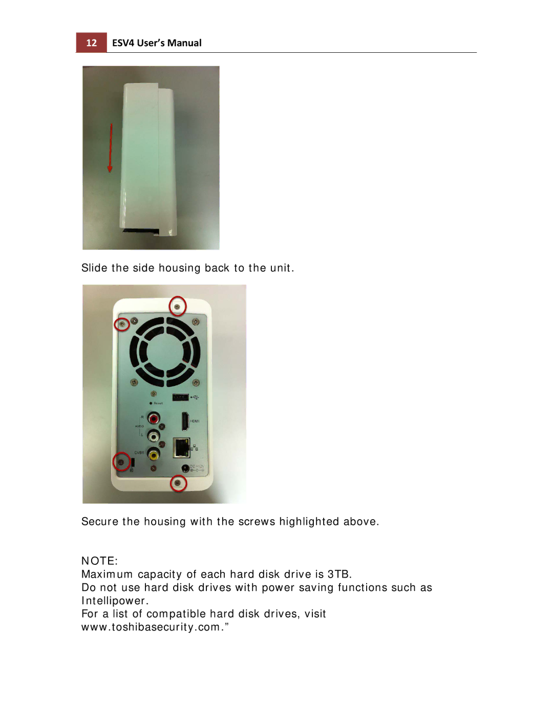 Toshiba ESV41T user manual 12 ESV4 User’s Manual 