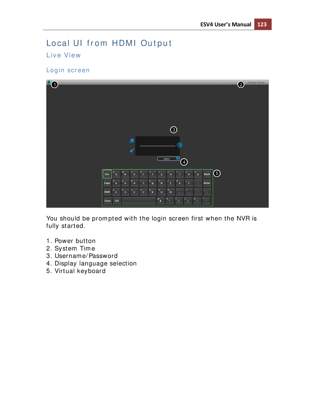 Toshiba ESV41T user manual Local UI from Hdmi Output, Login screen 