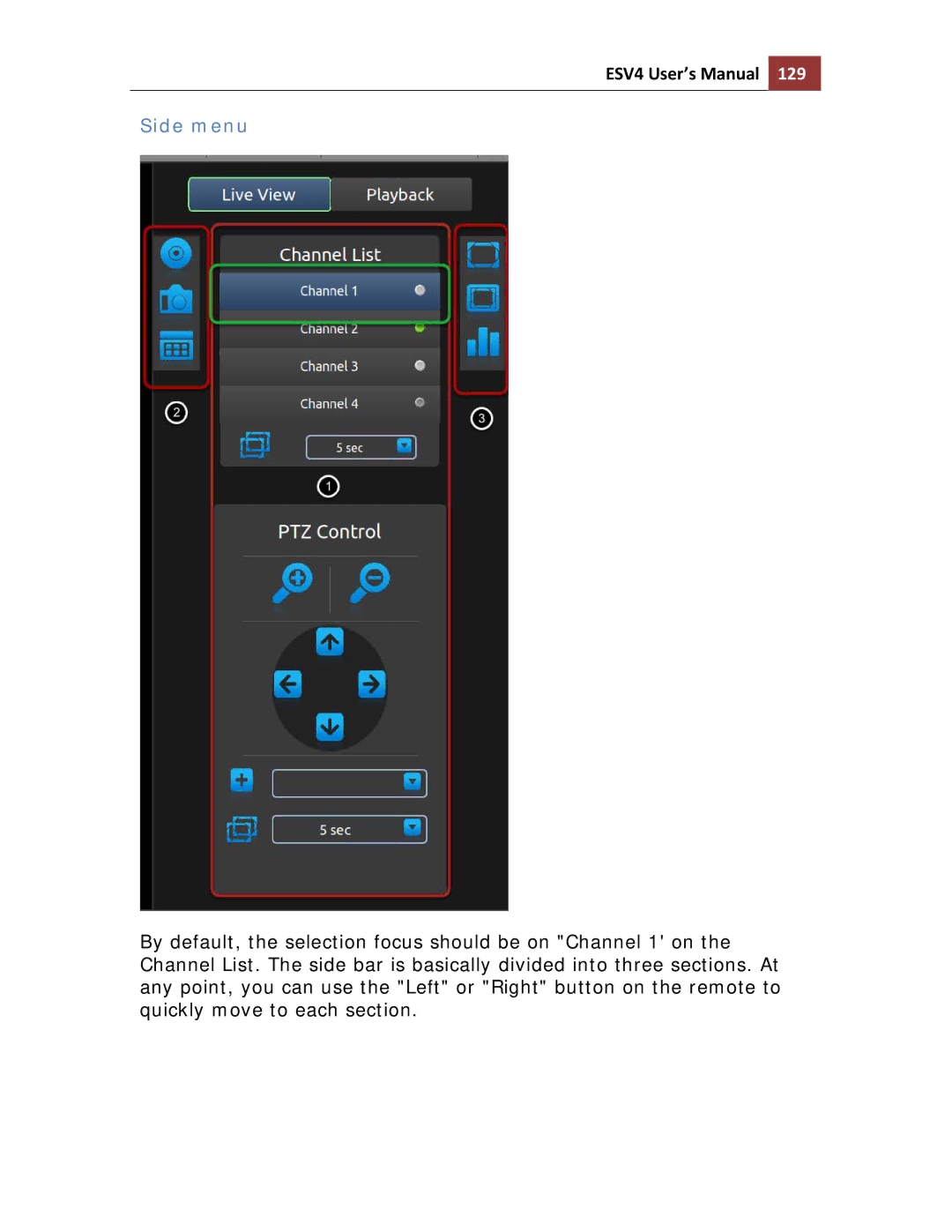 Toshiba ESV41T user manual Side menu 