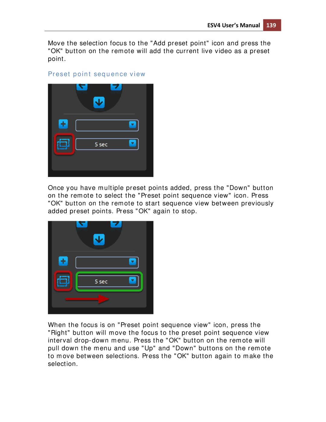 Toshiba ESV41T user manual Preset point sequence view 