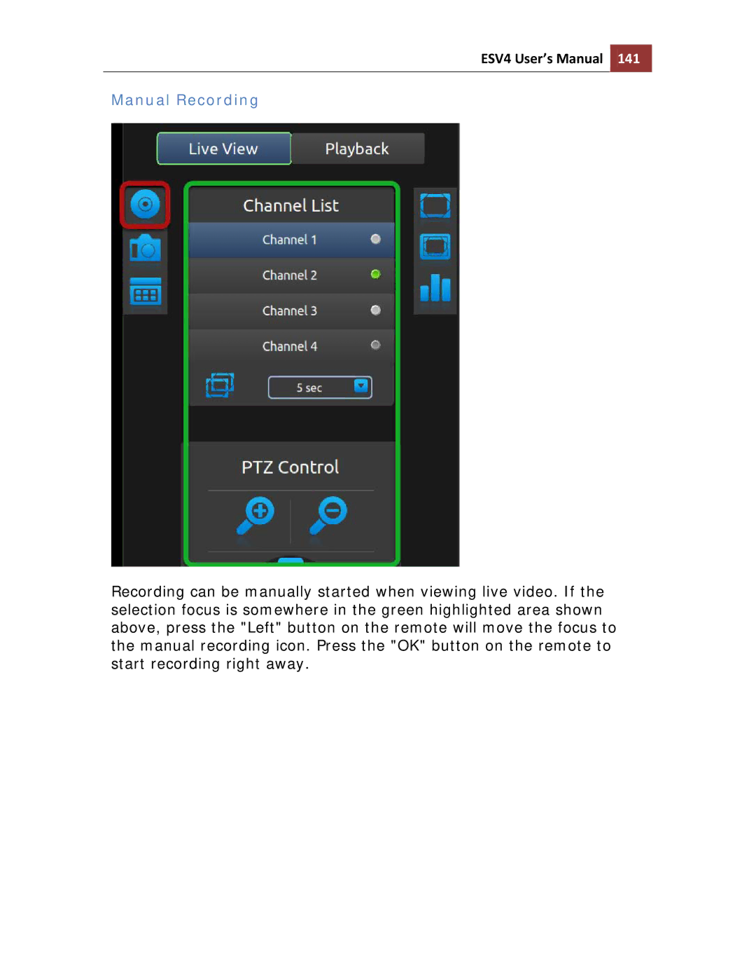 Toshiba ESV41T user manual Manual Recording 