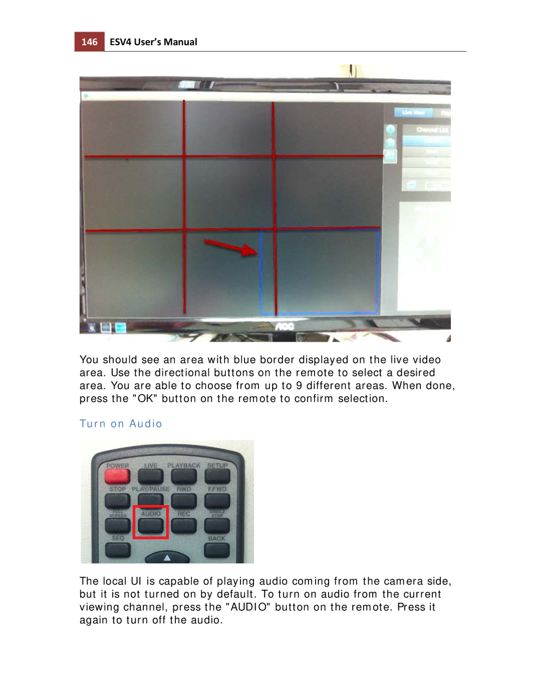 Toshiba ESV41T user manual 146 ESV4 User’s Manual, Turn on Audio 