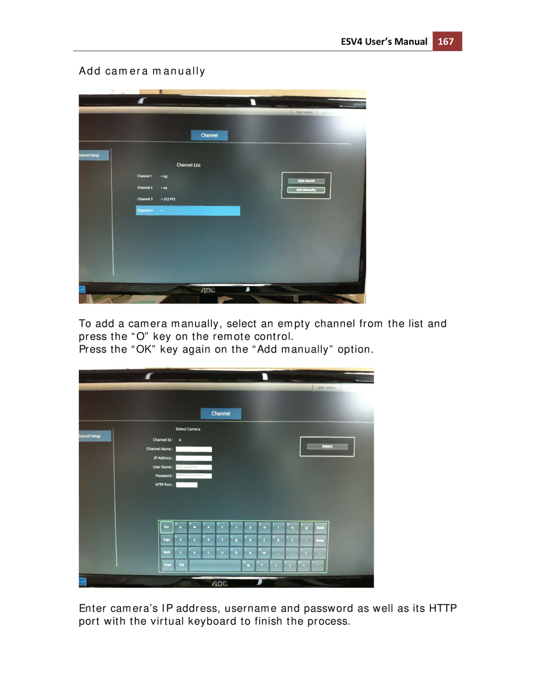 Toshiba ESV41T user manual Add camera manually 