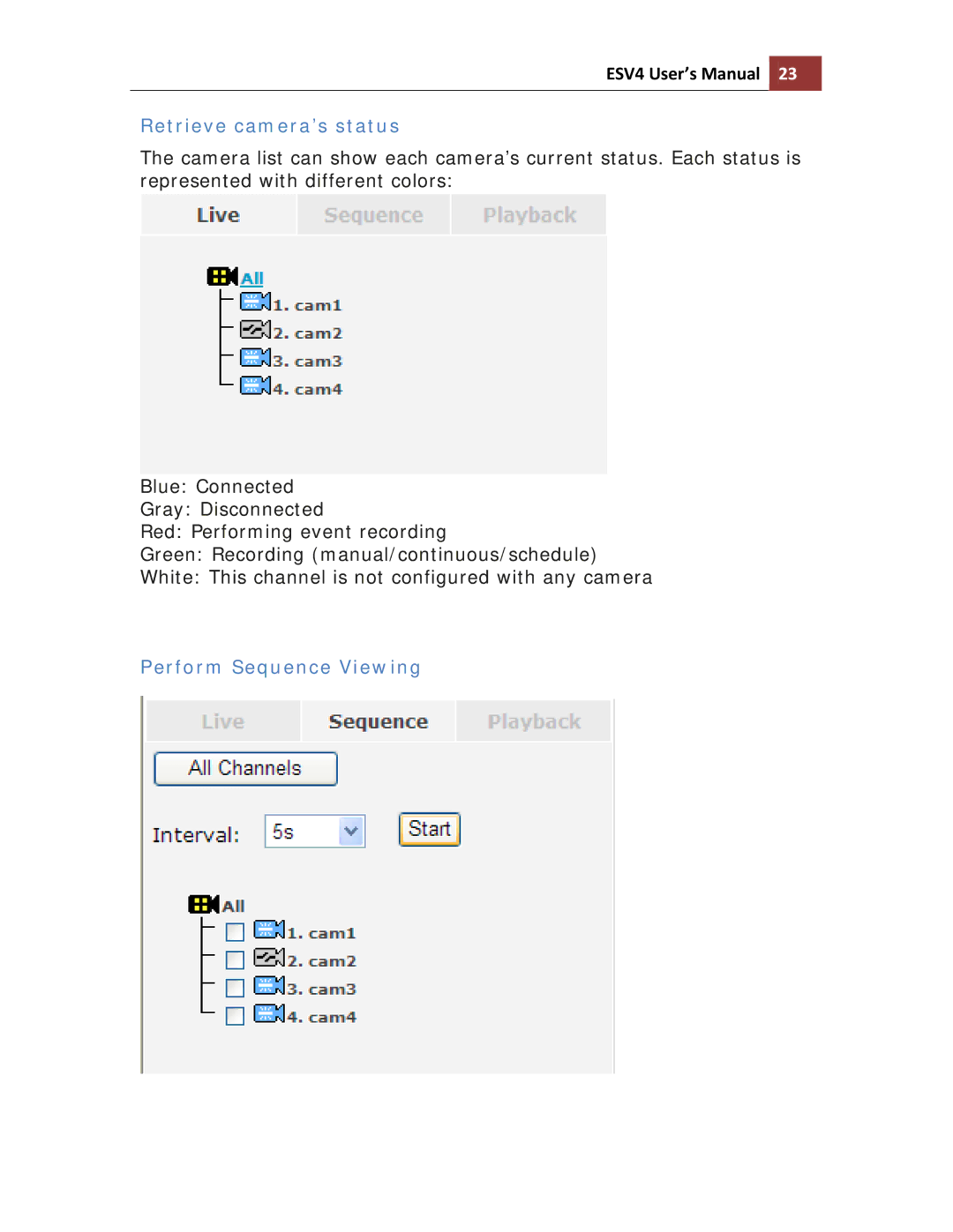 Toshiba ESV41T user manual Retrieve camera’s status, Perform Sequence Viewing 