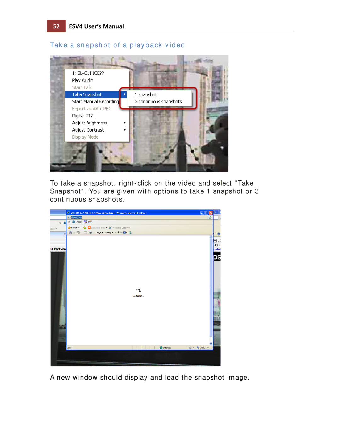 Toshiba ESV41T user manual 52 ESV4 User’s Manual, Take a snapshot of a playback video 