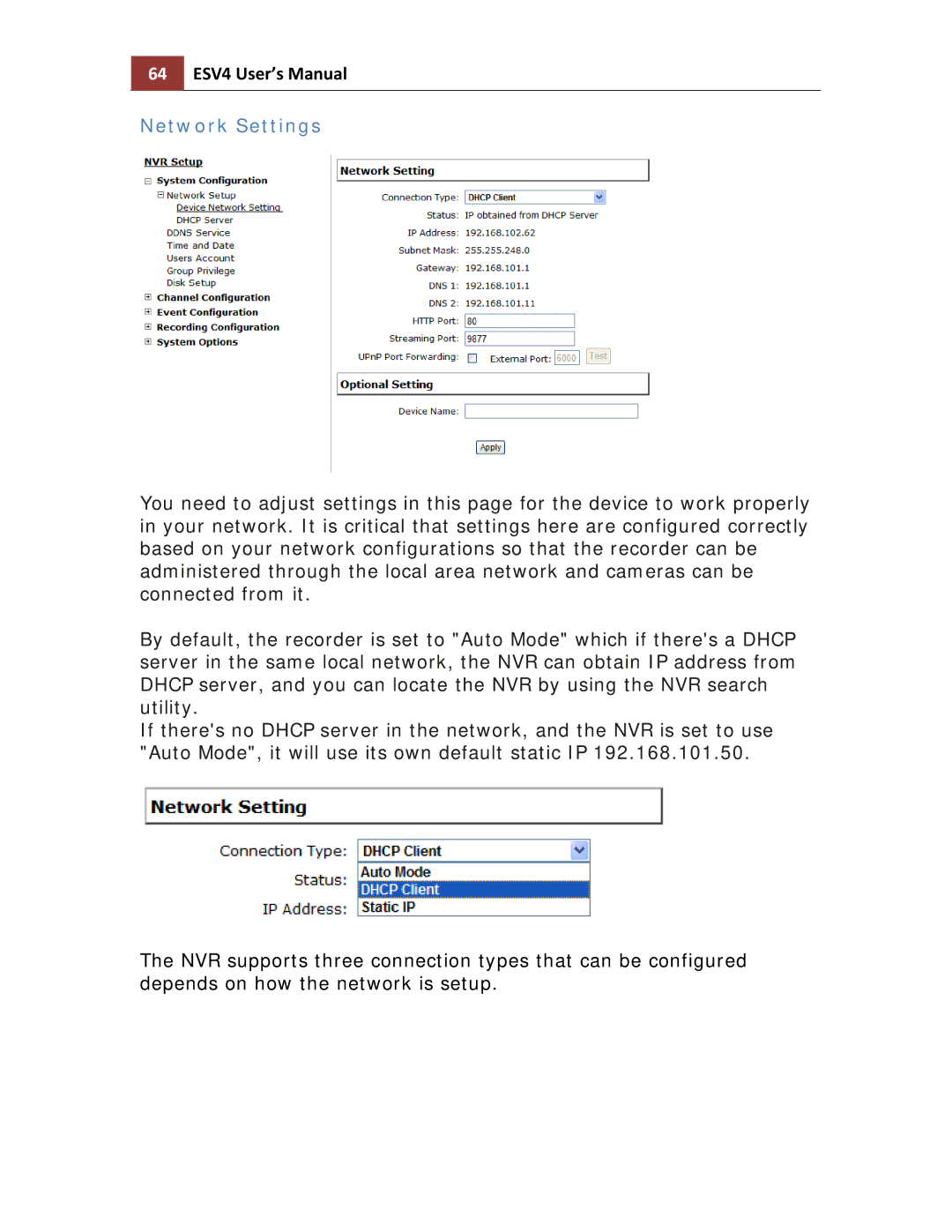 Toshiba ESV41T user manual 64 ESV4 User’s Manual, Network Settings 