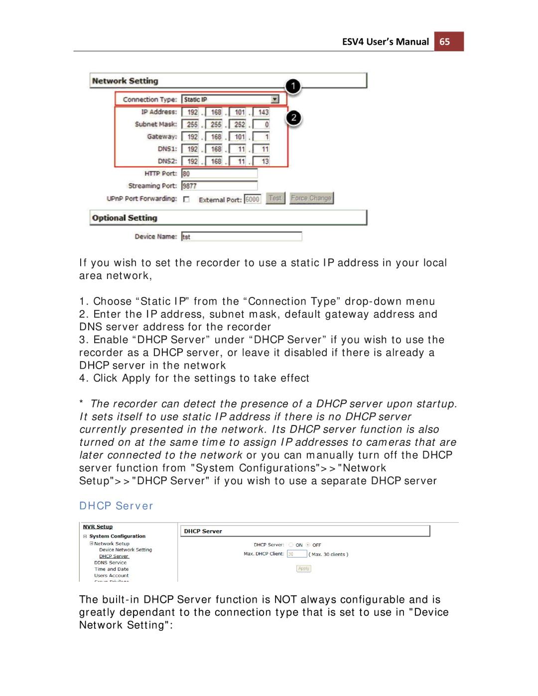 Toshiba ESV41T user manual Dhcp Server 