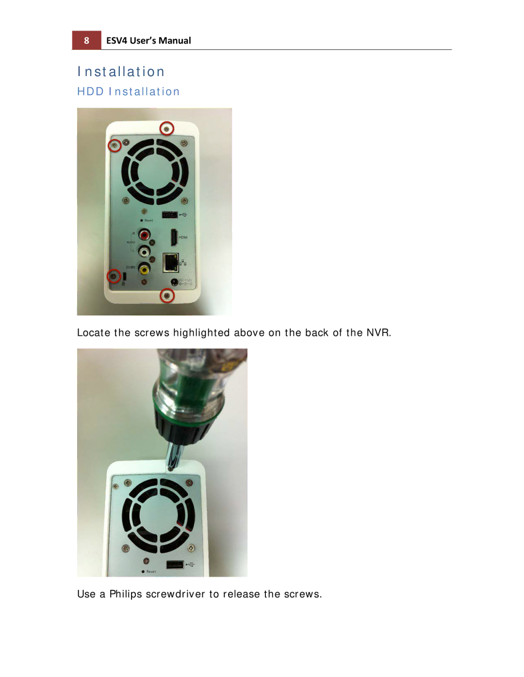 Toshiba ESV41T user manual HDD Installation 