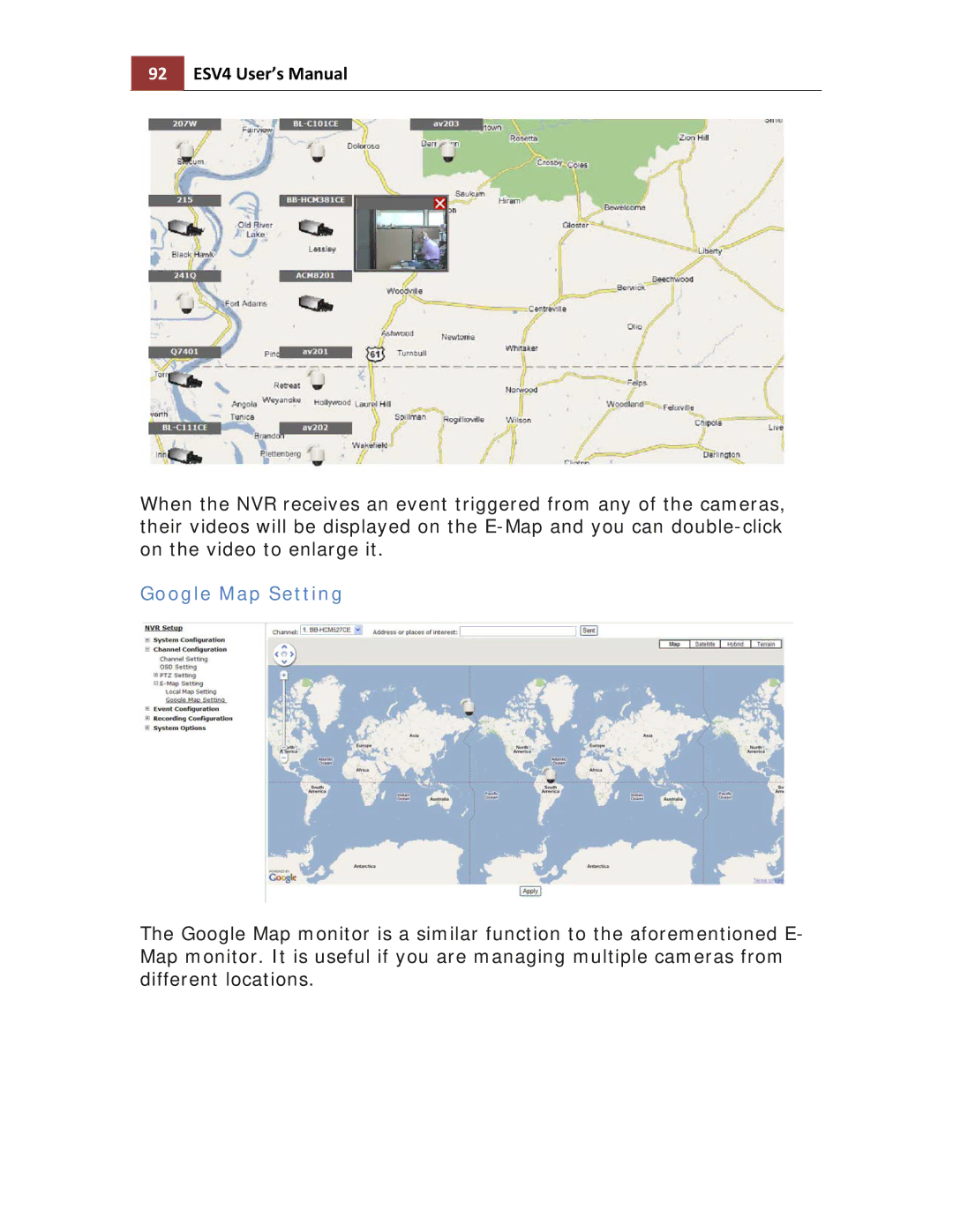 Toshiba ESV41T user manual 92 ESV4 User’s Manual, Google Map Setting 