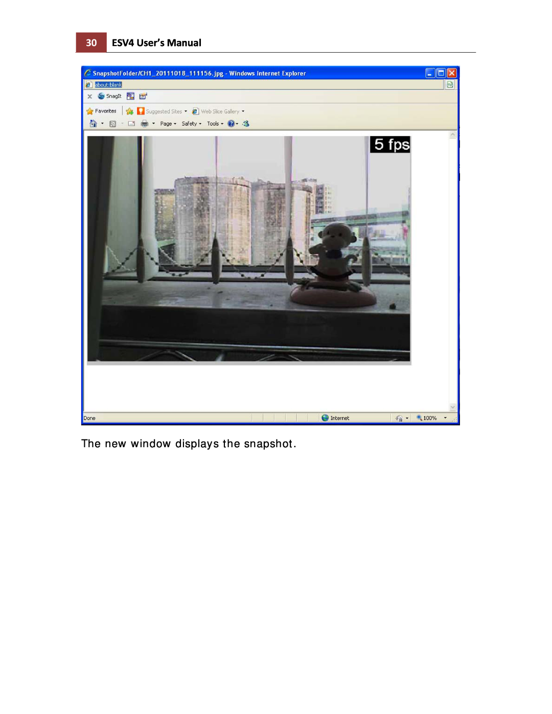 Toshiba ESV41T user manual 30ESV4 User’s Manual, The new window displays the snapshot 