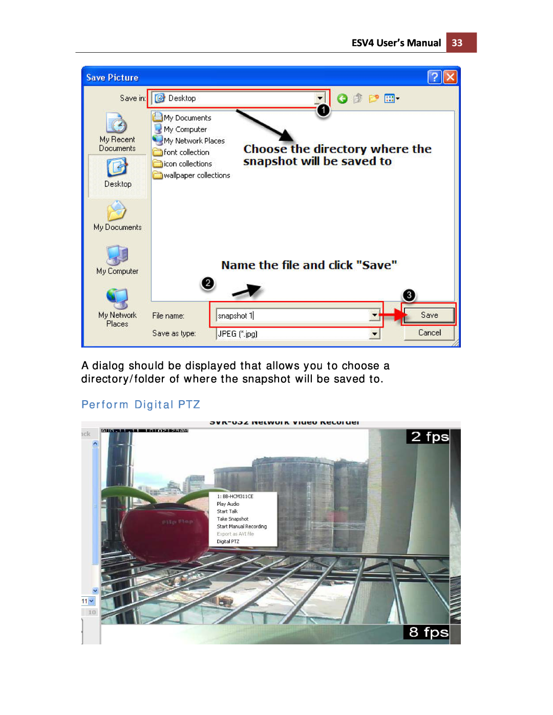 Toshiba ESV41T user manual Perform Digital PTZ, ESV4 User’s Manual 