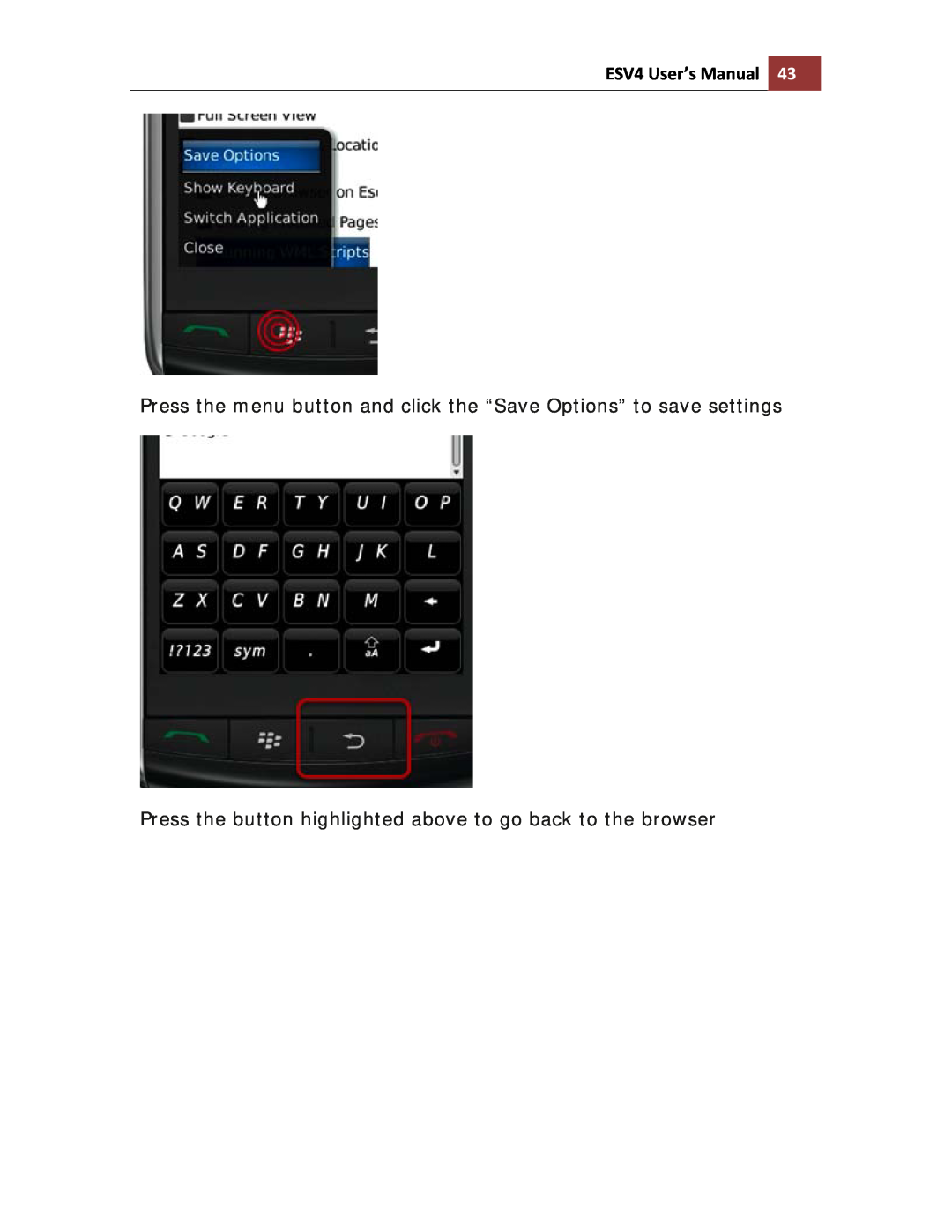 Toshiba ESV41T user manual ESV4 User’s Manual, Press the menu button and click the “Save Options” to save settings 