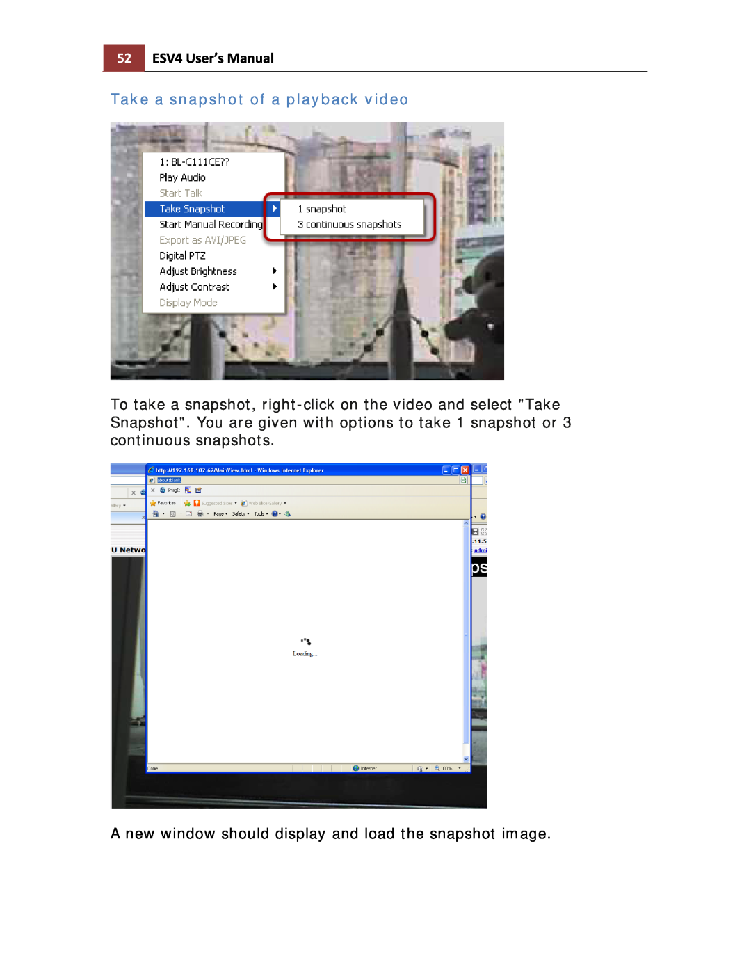 Toshiba ESV41T user manual 52ESV4 User’s Manual, Take a snapshot of a playback video 