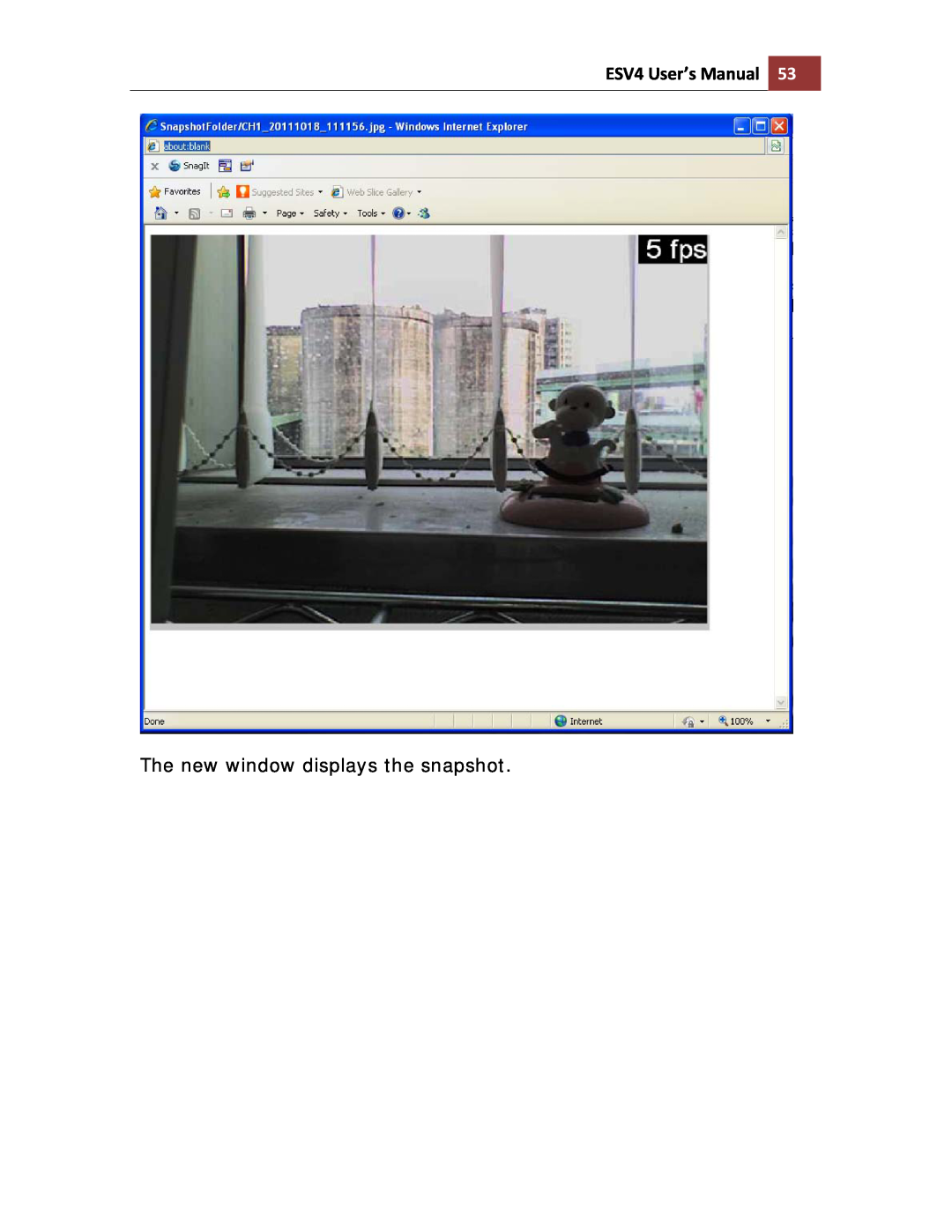 Toshiba ESV41T user manual ESV4 User’s Manual, The new window displays the snapshot 