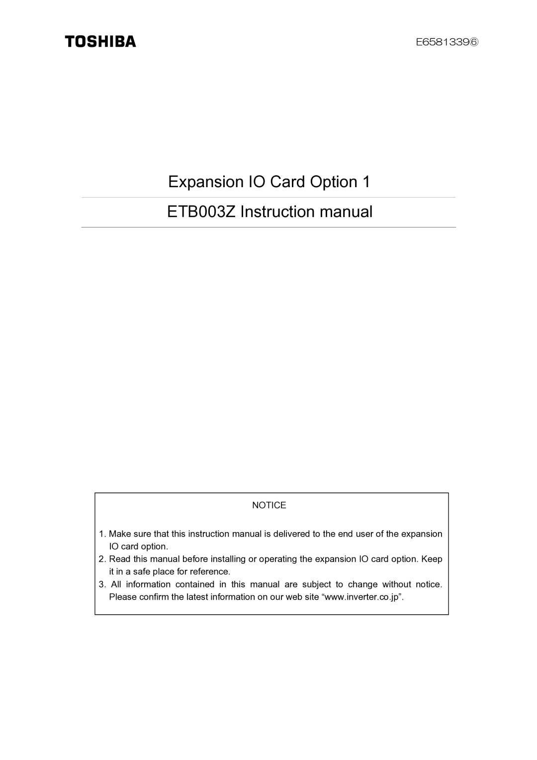 Toshiba ETB003Z instruction manual Expansion IO Card Option 