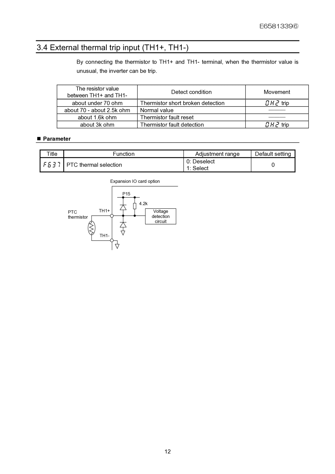 Toshiba ETB003Z instruction manual External thermal trip input TH1+, TH1 