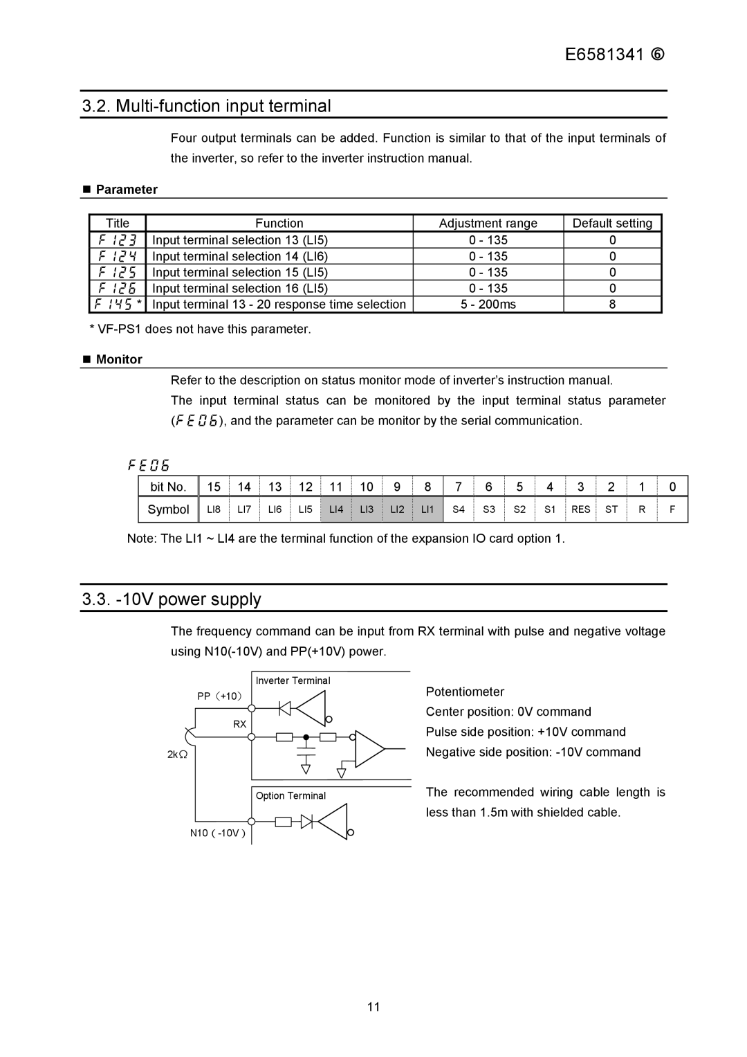 Toshiba ETB004Z instruction manual E6581341 Multi-function input terminal, 10V power supply 