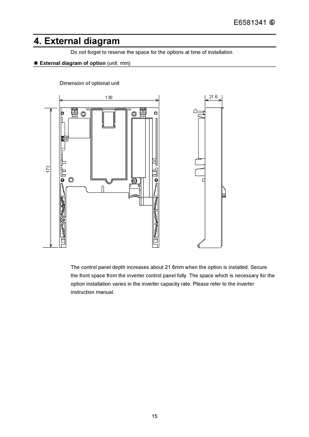 Toshiba ETB004Z instruction manual External diagram of option unit mm 