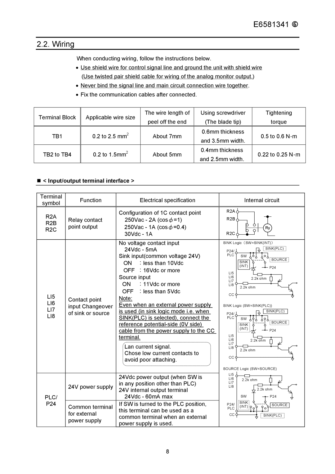 Toshiba ETB004Z instruction manual E6581341 Wiring, Input/output terminal interface 