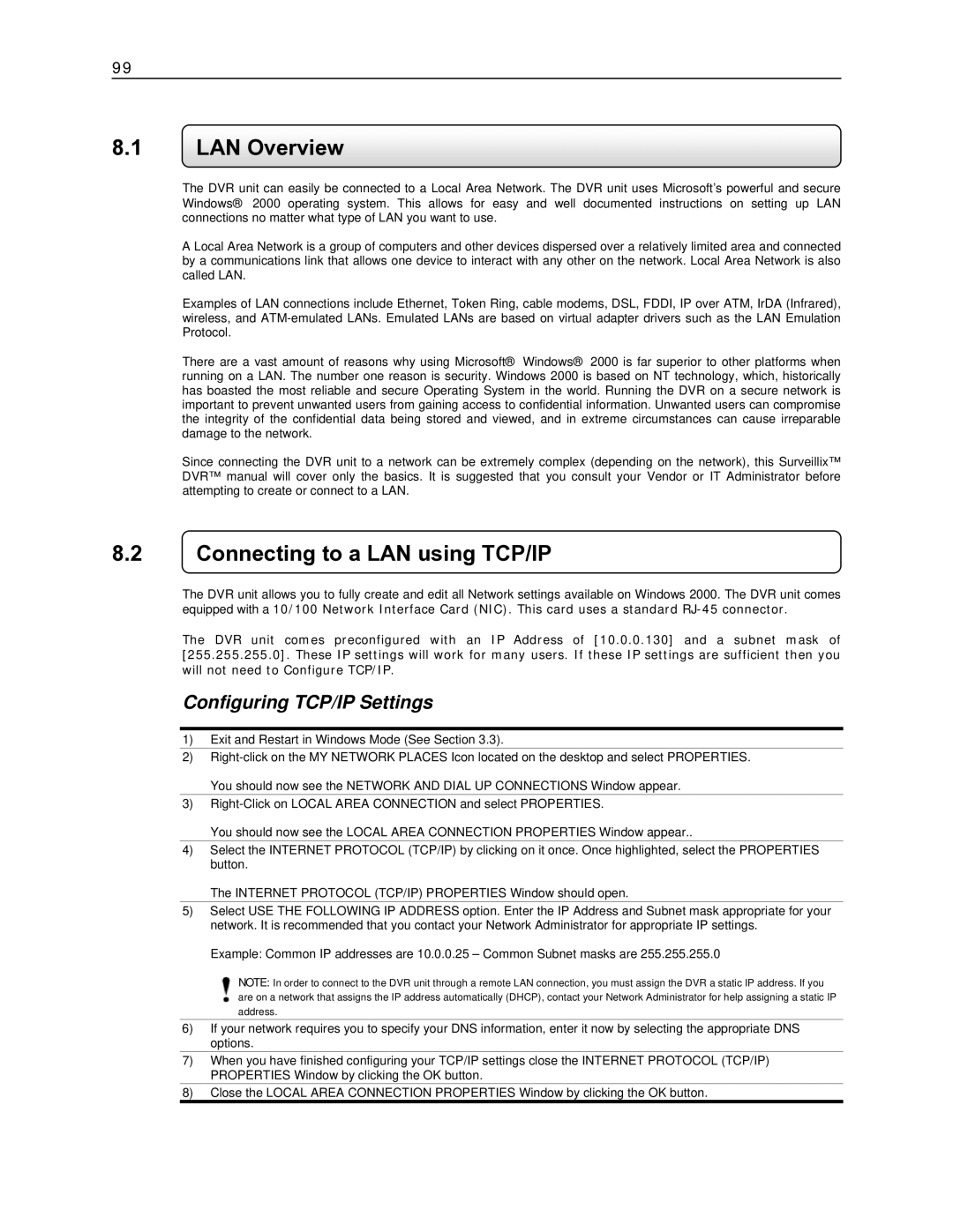 Toshiba EVR8-X, EVR32-X, DVR16-X, DVR8-X, EVR16-X LAN Overview, Connecting to a LAN using TCP/IP, Configuring TCP/IP Settings 