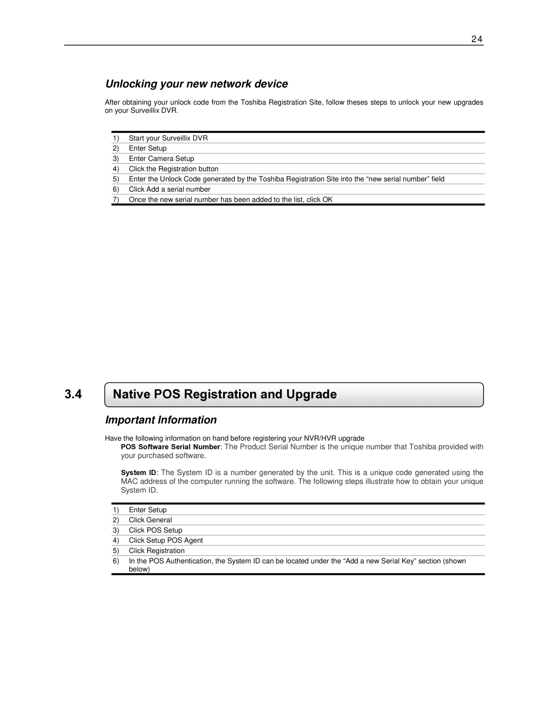 Toshiba DVR8-X, EVR8-X, EVR32-X, DVR16-X, EVR16-X Native POS Registration and Upgrade, Unlocking your new network device 