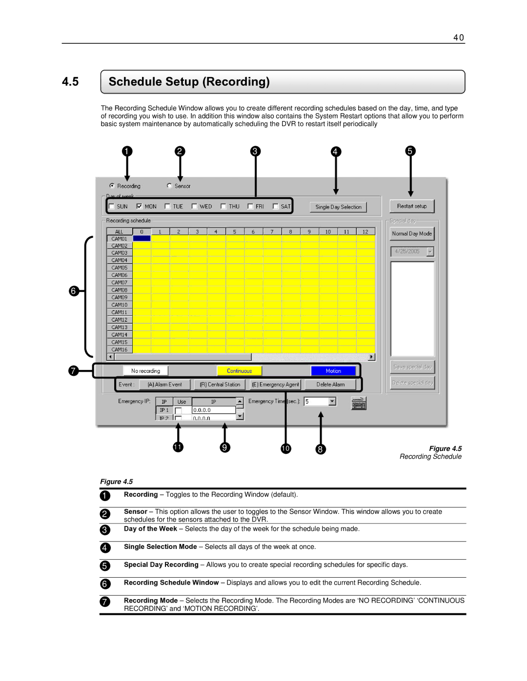 Toshiba EVR32-X, EVR8-X, DVR16-X, DVR8-X, EVR16-X, EVR64-X user manual Schedule Setup Recording, Recording Schedule 