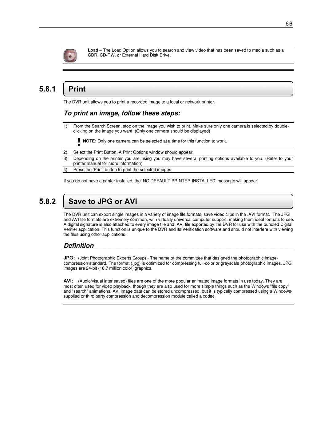 Toshiba DVR8-X, EVR8-X, EVR32-X, DVR16-X Print, Save to JPG or AVI, To print an image, follow these steps, Definition 