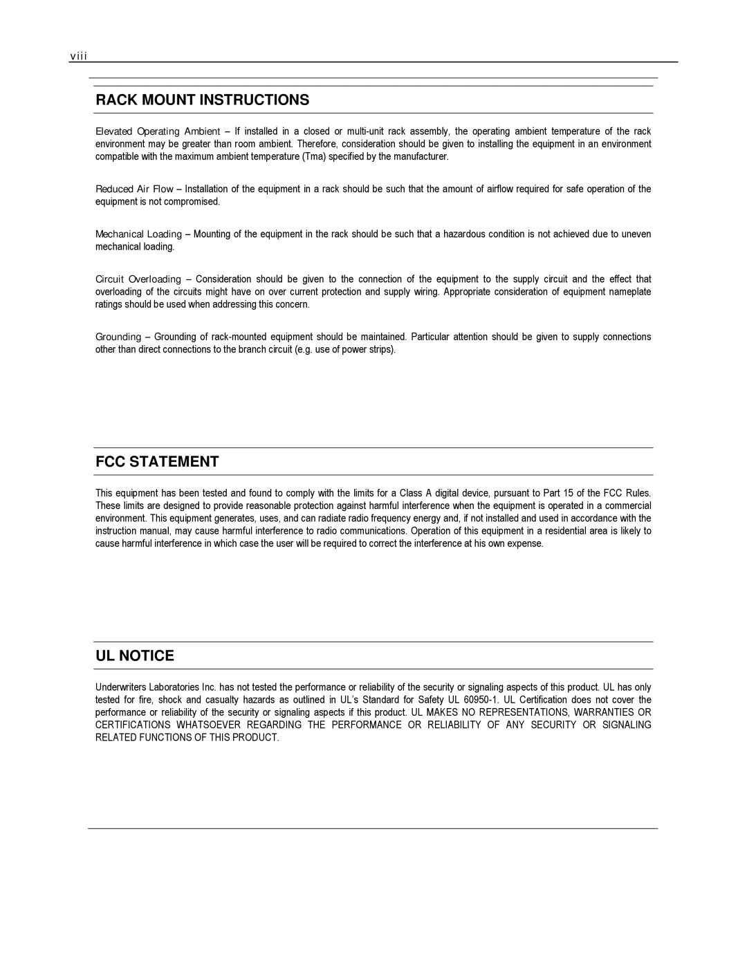 Toshiba EVR8-X, EVR32-X, HVR32-X, HVR8-X, HVR16-X, DVR16-X, DVR8-X, EVR16-X Rack Mount Instructions, FCC Statement UL Notice 