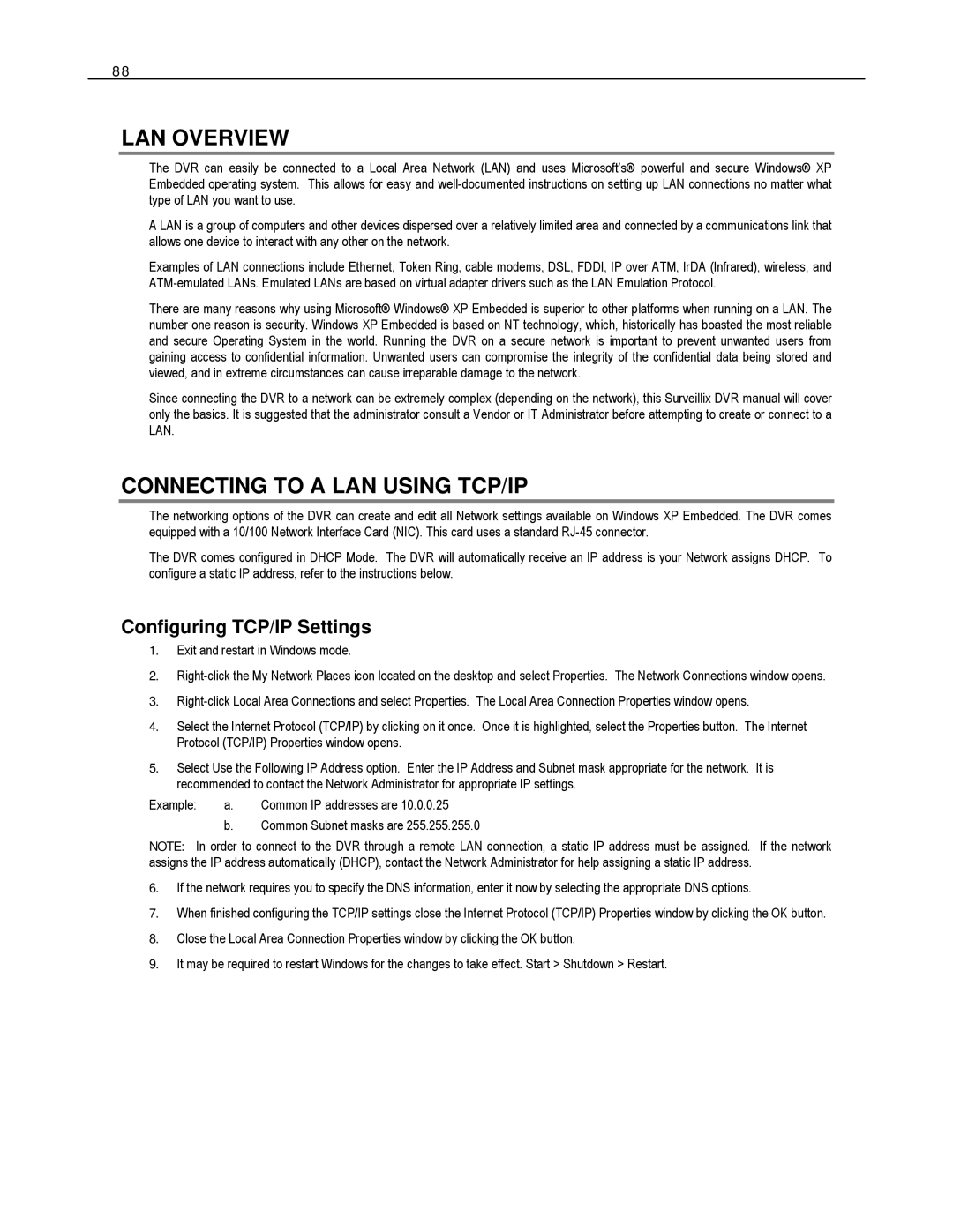 Toshiba HVR16-X, EVR8-X, EVR32-X, HVR32-X, HVR8-X LAN Overview, Connecting to a LAN Using TCP/IP, Configuring TCP/IP Settings 